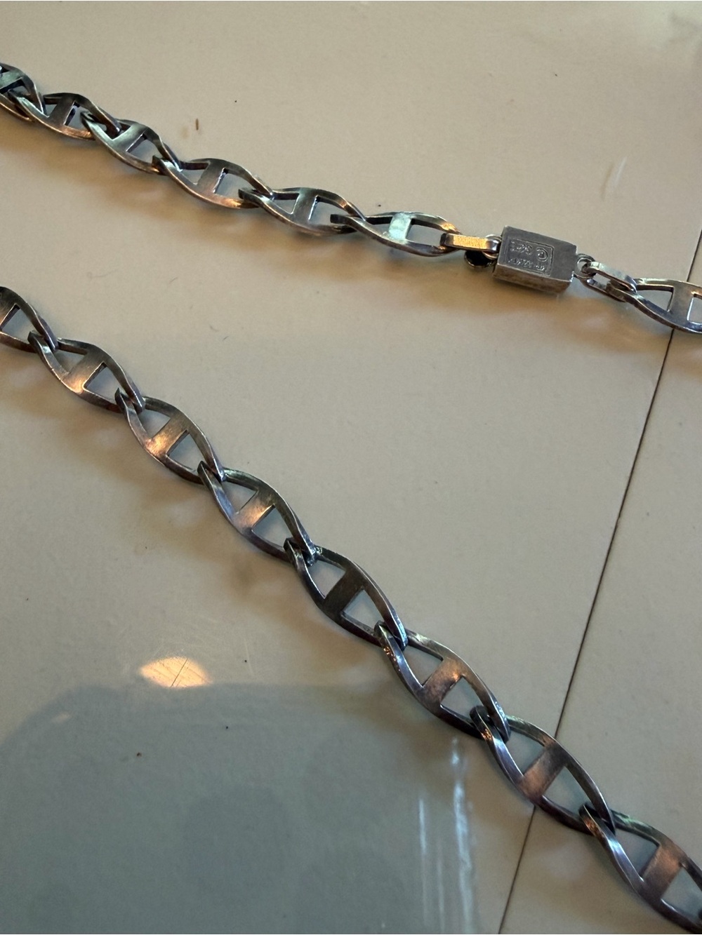 Sterling Silver Twisted Link Men's Necklace - Silver
